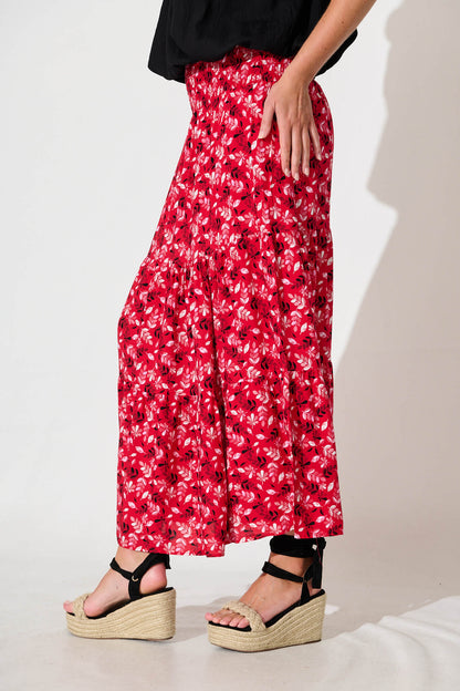 Macarena Maxi Skirt in Red Floral