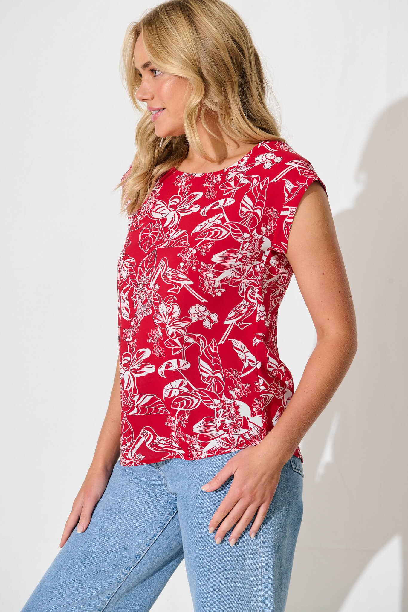 Rejina Top In Red with White Print
