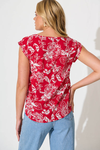 Rejina Top In Red with White Print