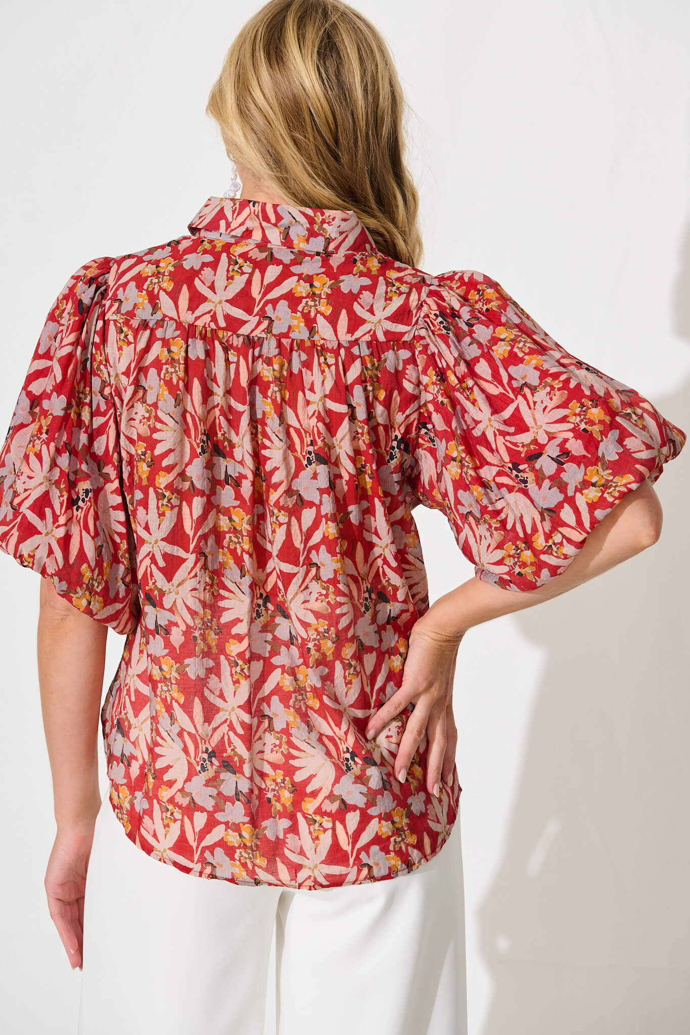 Aeryn Shirt in Rust Multi Leaf Print