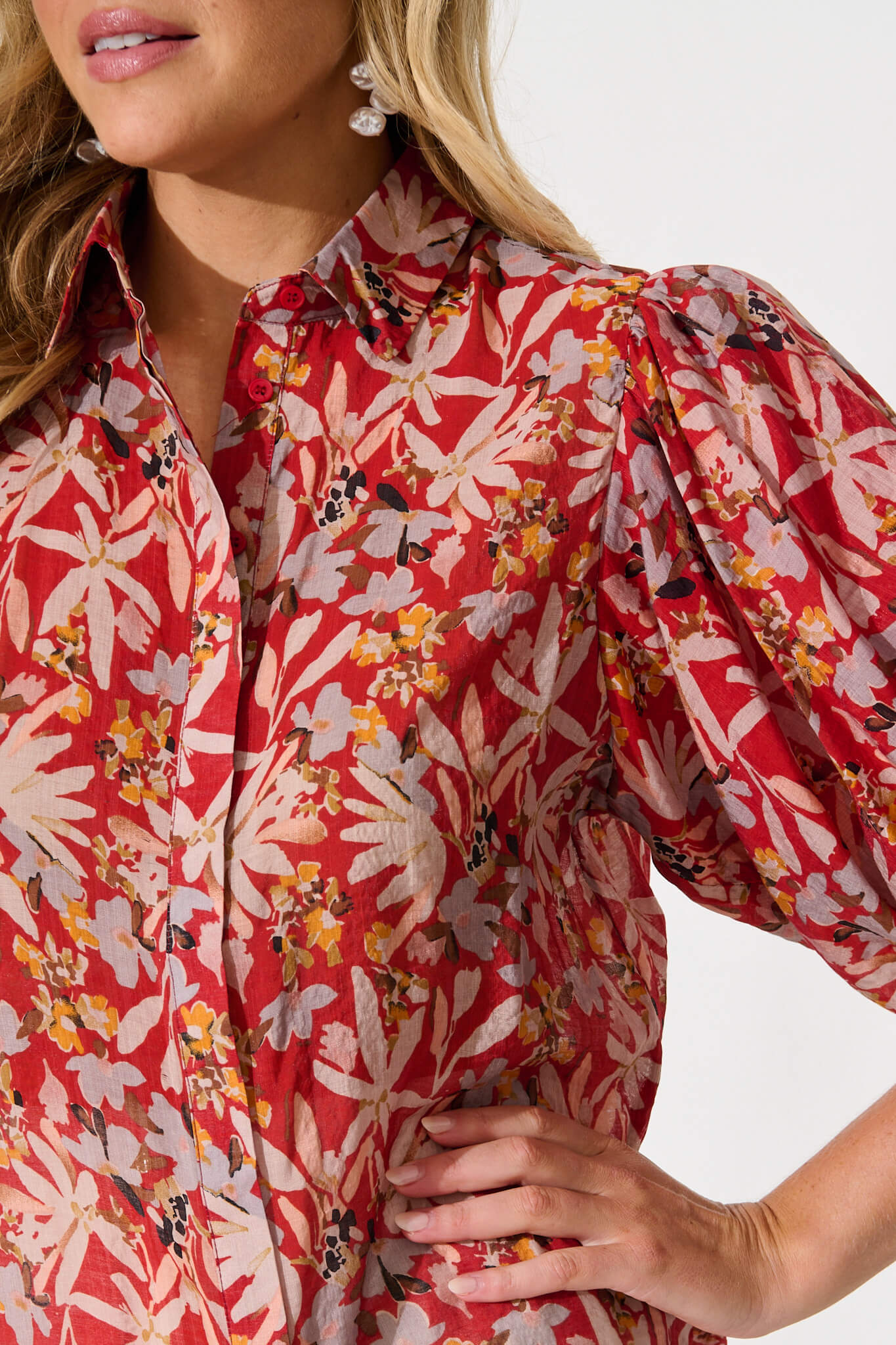 Aeryn Shirt in Rust Multi Leaf Print