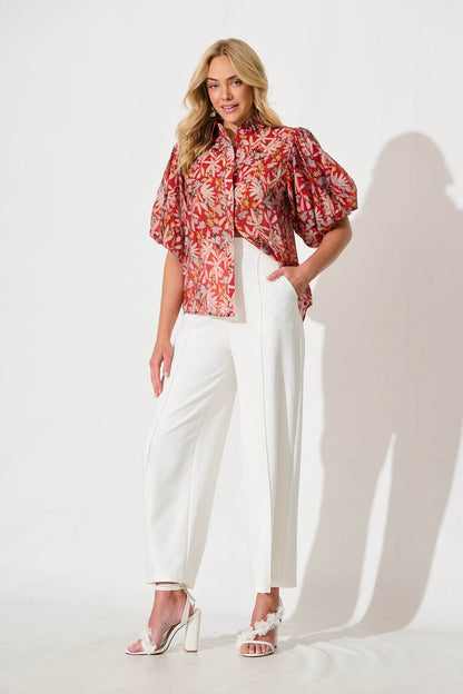 Aeryn Shirt in Rust Multi Leaf Print