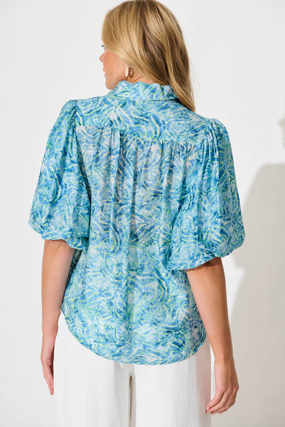 Aeryn Shirt in Blue Print