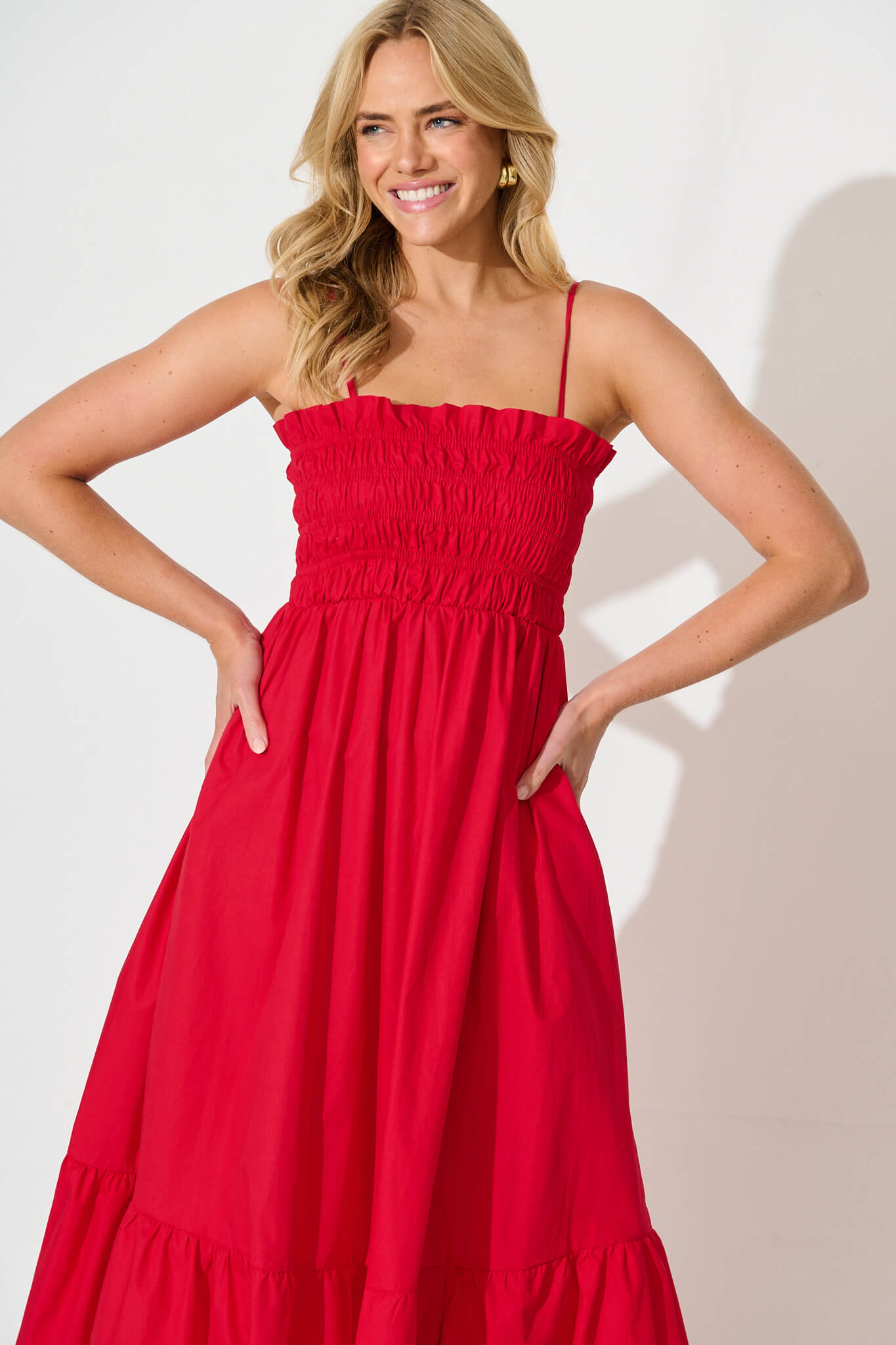 Santos Maxi Sundress in Red Cotton