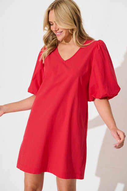 Ashlynn Dress In Red Cotton