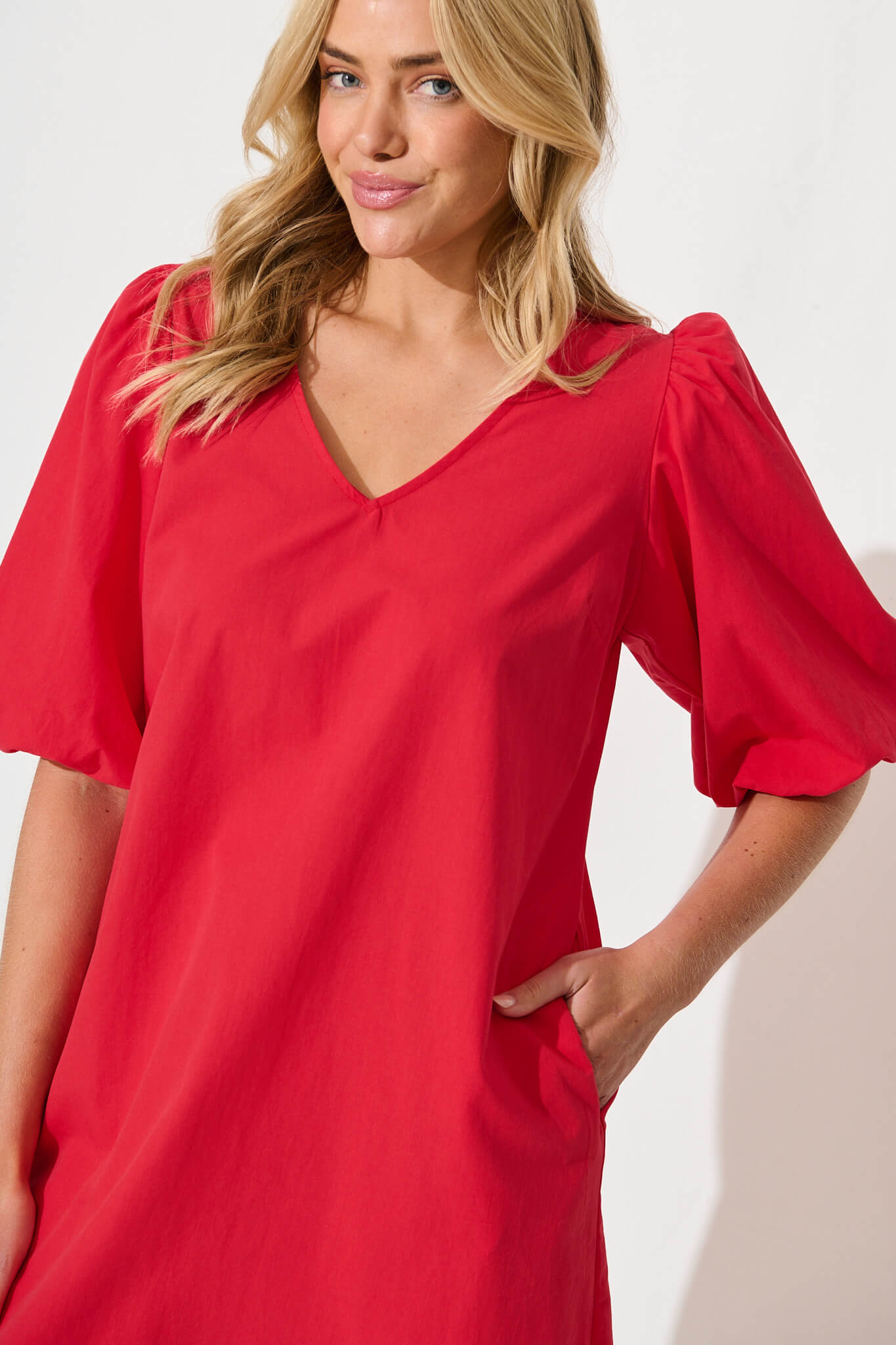 Ashlynn Dress In Red Cotton