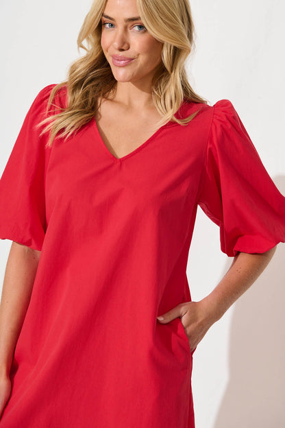 Ashlynn Dress In Red Cotton