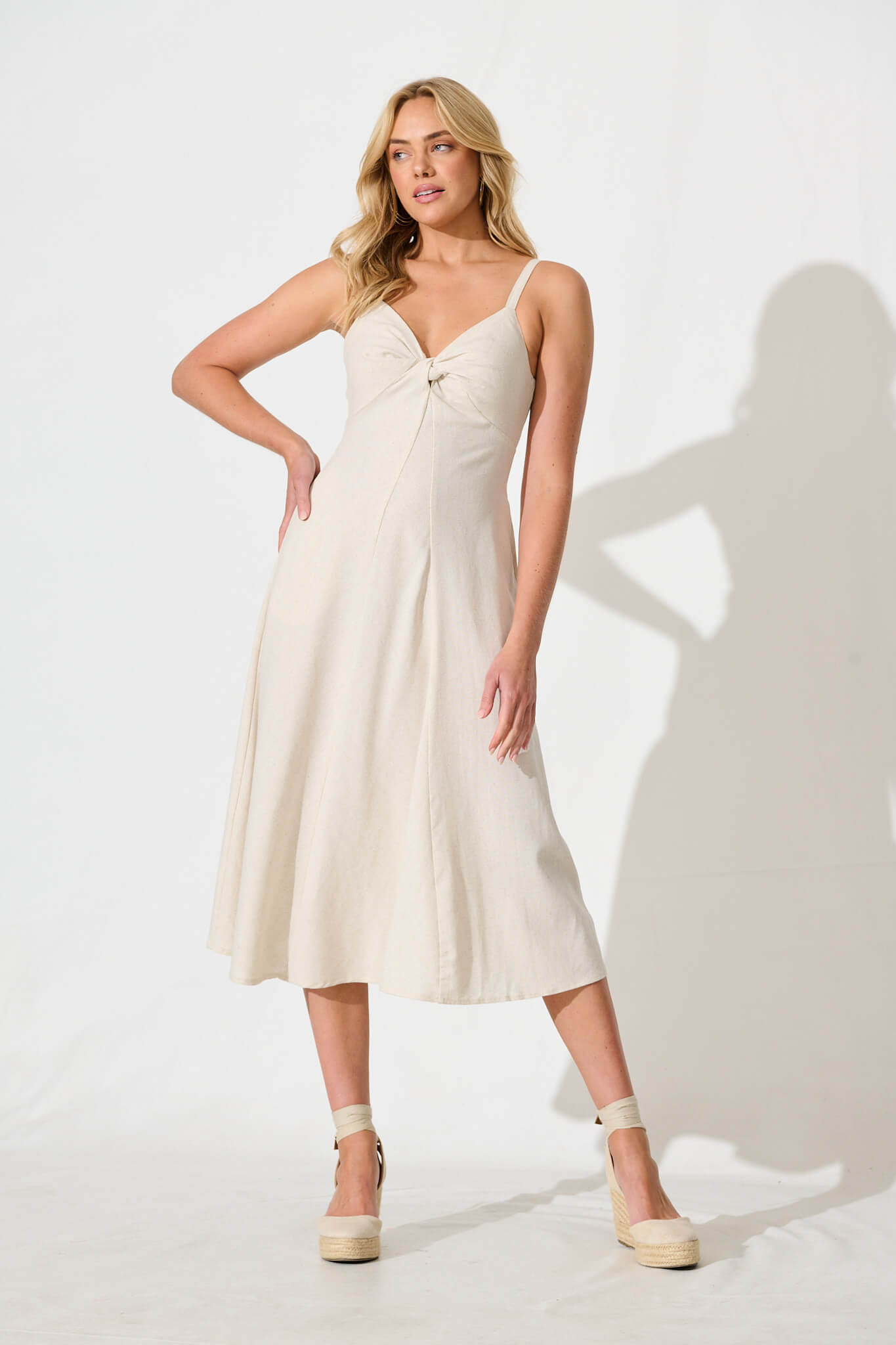 Roselani Midi Sundress in Oatmeal Cotton Linen Blend