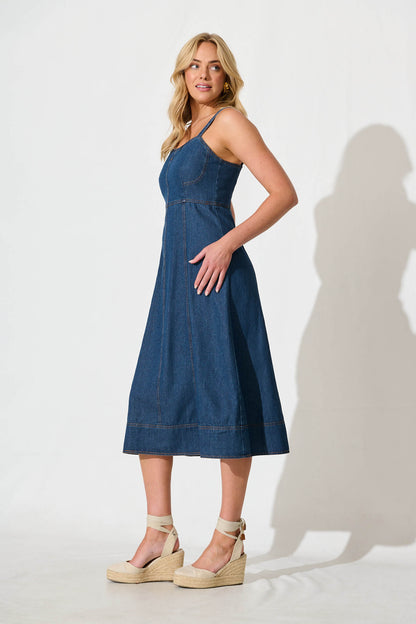 Felina Midi Sundress in Dark Blue Denim
