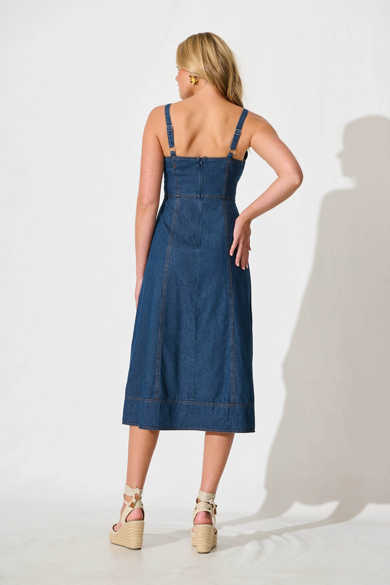Felina Midi Sundress in Dark Blue Denim