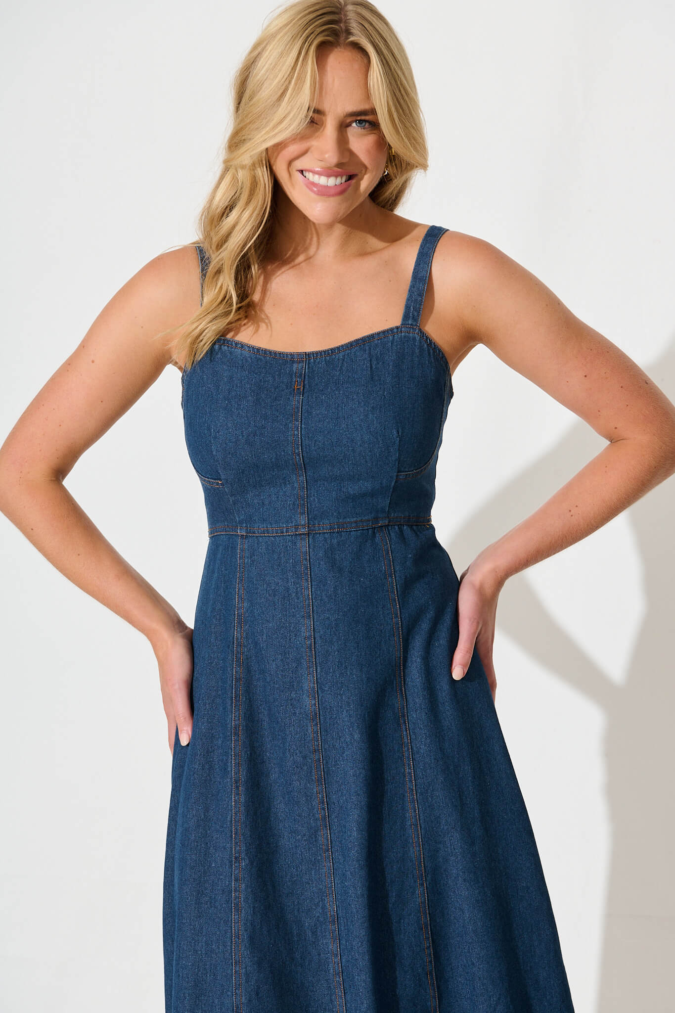 Felina Midi Sundress in Dark Blue Denim