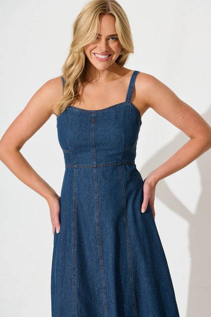 Felina Midi Sundress in Dark Blue Denim