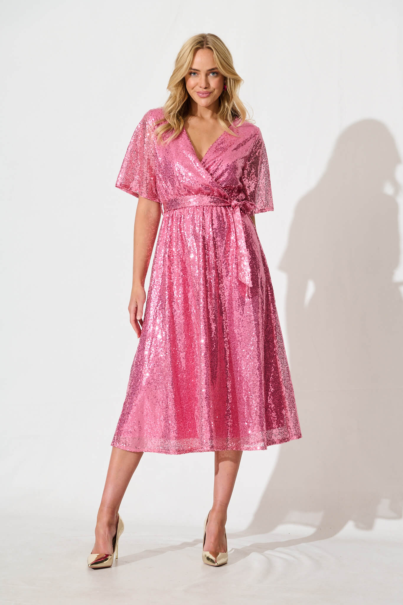 Winslet Midi Dress In Pink Sequin