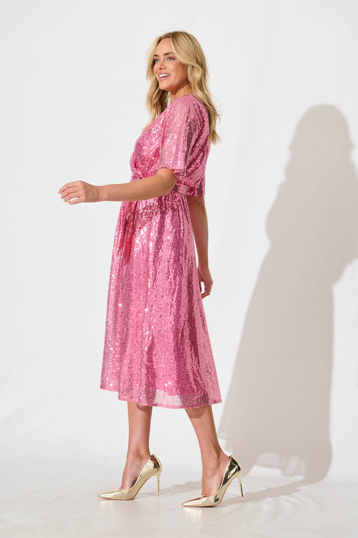 Winslet Midi Dress In Pink Sequin