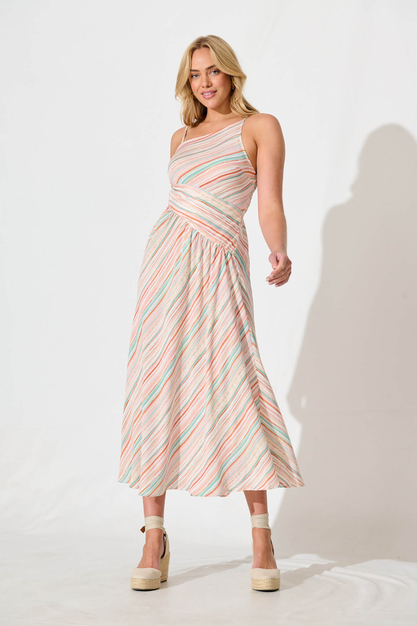 Desirae Midi Sundress in Green Multi Stripe