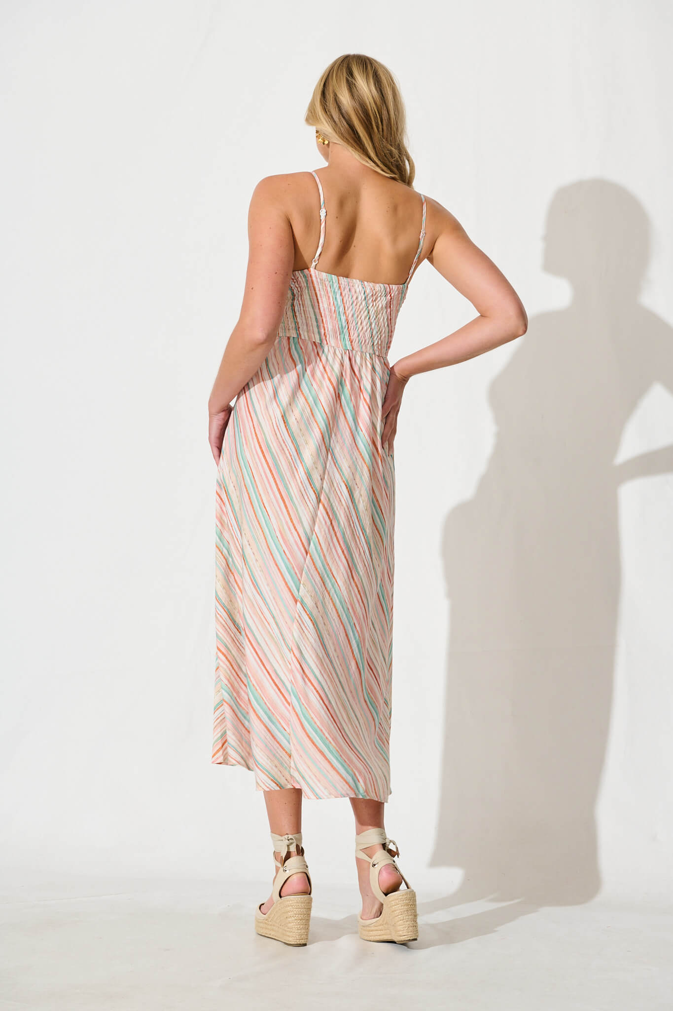 Desirae Midi Sundress in Green Multi Stripe