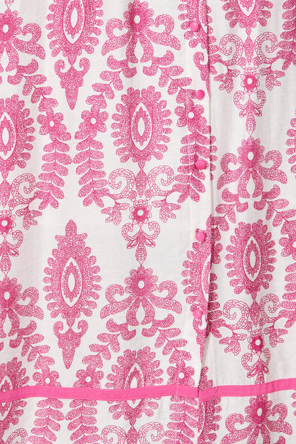 Rosella Midi Shirt Dress in White with Pink Floral Print