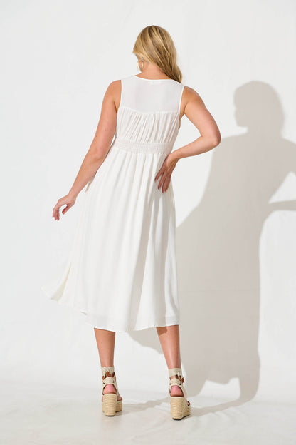 Ryland Midi Dress in White Linen Cotton