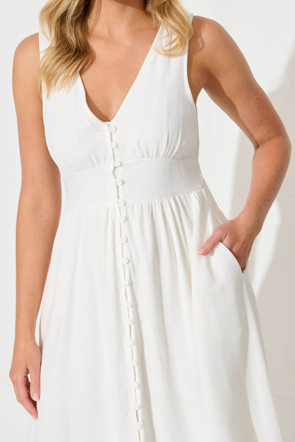 Ryland Midi Dress in White Linen Cotton