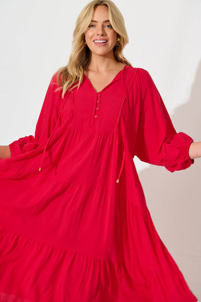 Barrymore Midi Smock Dress in Red