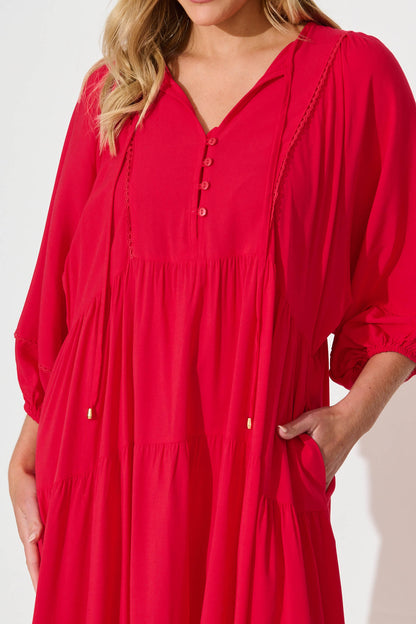 Barrymore Midi Smock Dress in Red