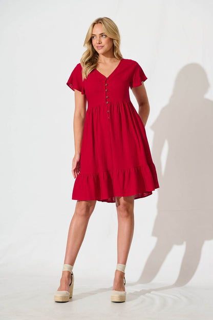 Similan Smock Dress in Red Linen Blend