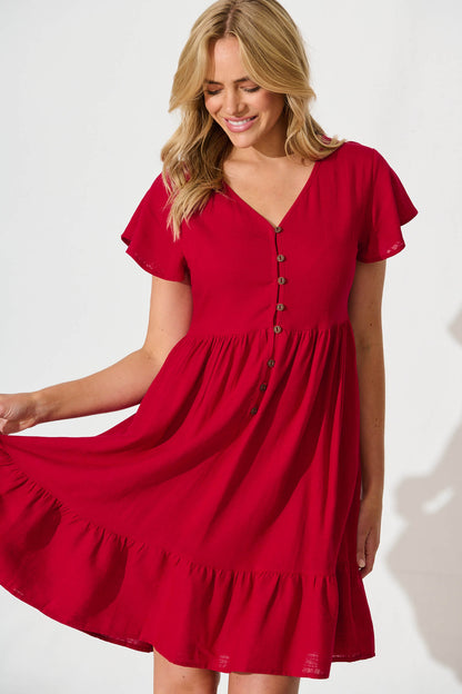 Similan Smock Dress in Red Linen Blend