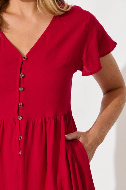 Similan Smock Dress in Red Linen Blend