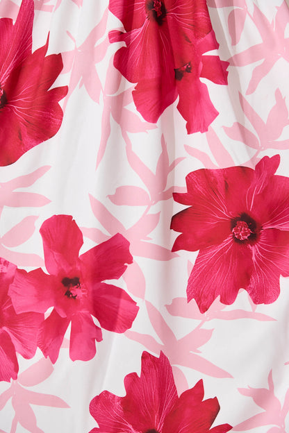 Mel Maxi Dress in White With Pink Flower Print