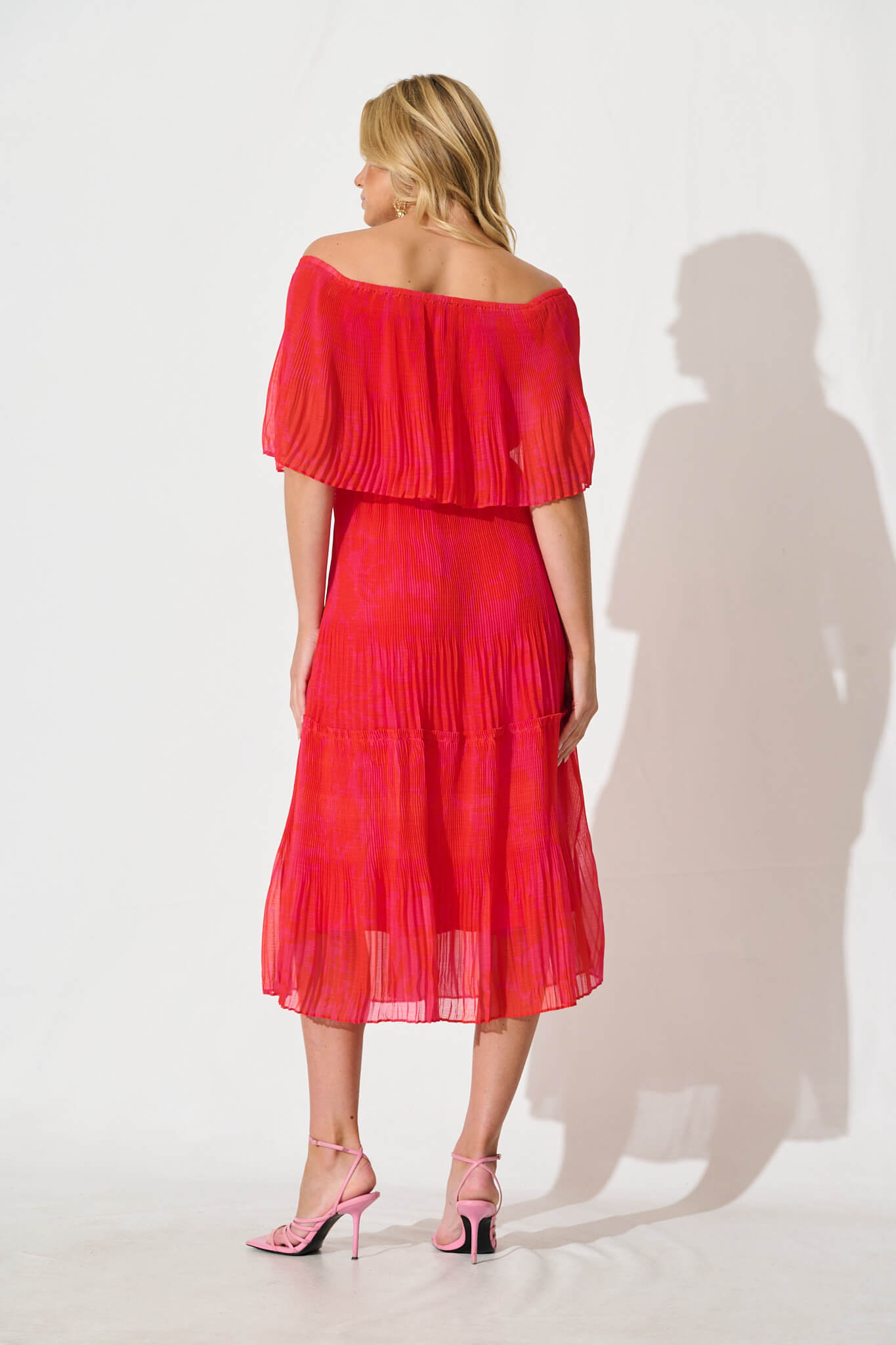 Arlette Midi Dress in Pink and Red Print