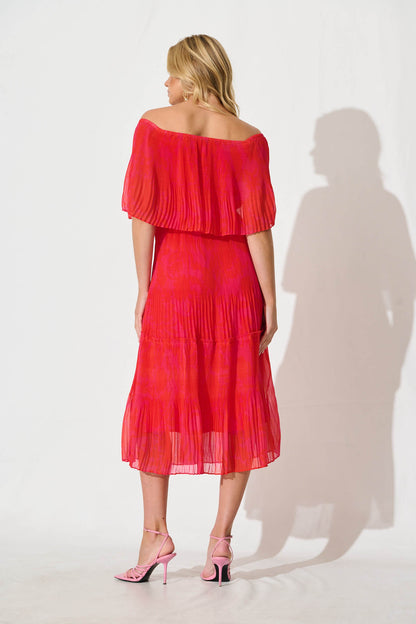 Arlette Midi Dress in Pink and Red Print