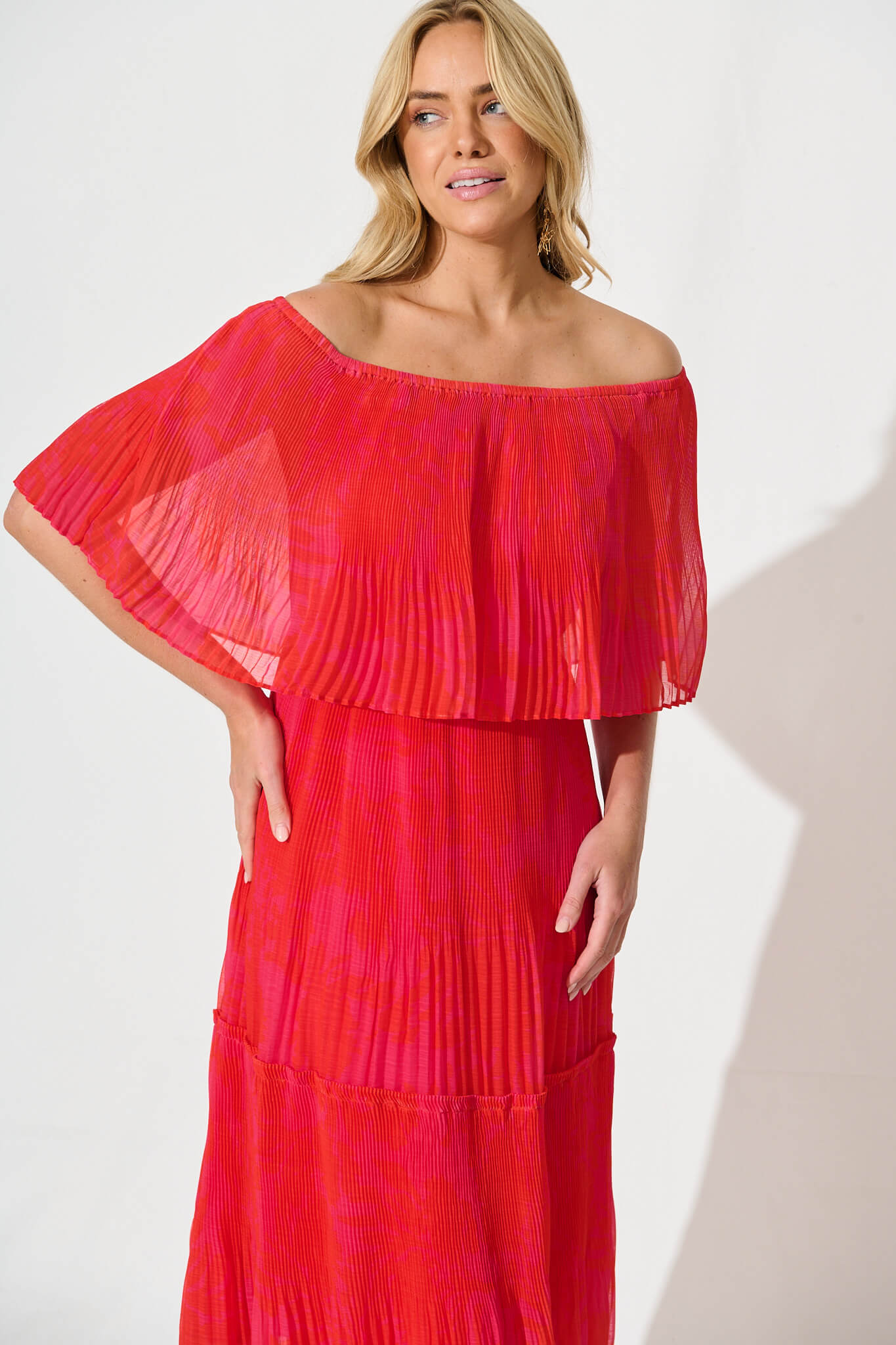 Arlette Midi Dress in Pink and Red Print