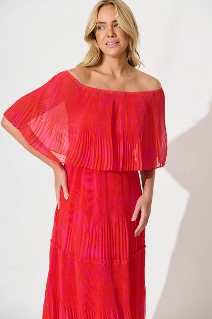 Arlette Midi Dress in Pink and Red Print