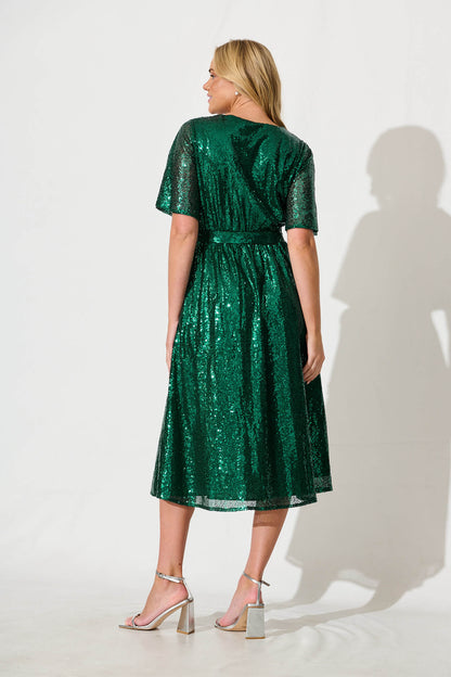 Winslet Midi Dress In Emerald Green Sequin
