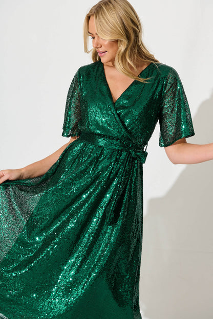 Winslet Midi Dress In Emerald Green Sequin