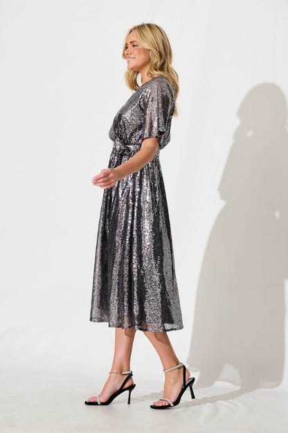 Winslet Midi Dress In Graphite Sequin