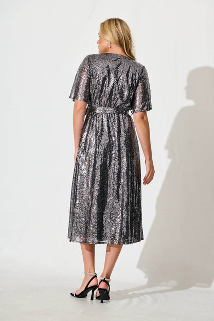 Winslet Midi Dress In Graphite Sequin