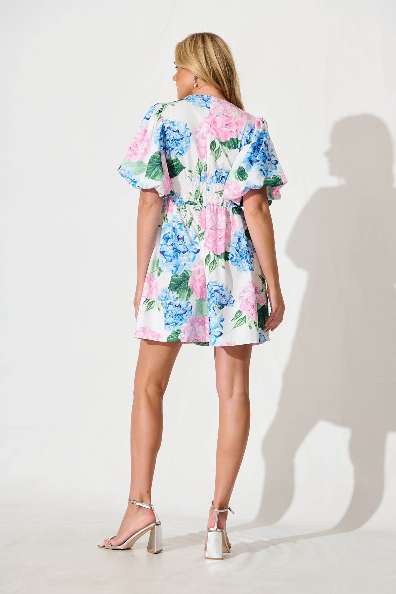 Daydream Dress In White With Pink And Blue Floral