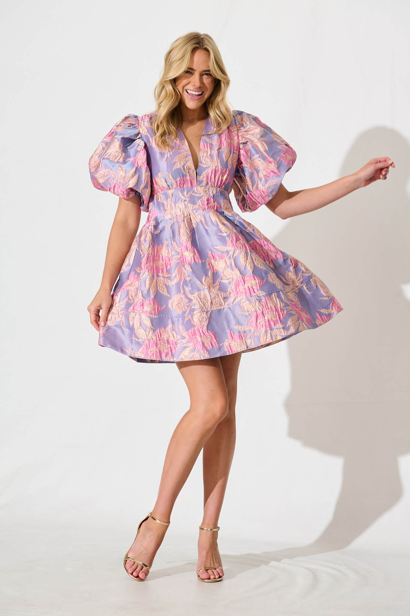 Paris Dreamer Dress in Lilac and Pink Metallic Jacquard