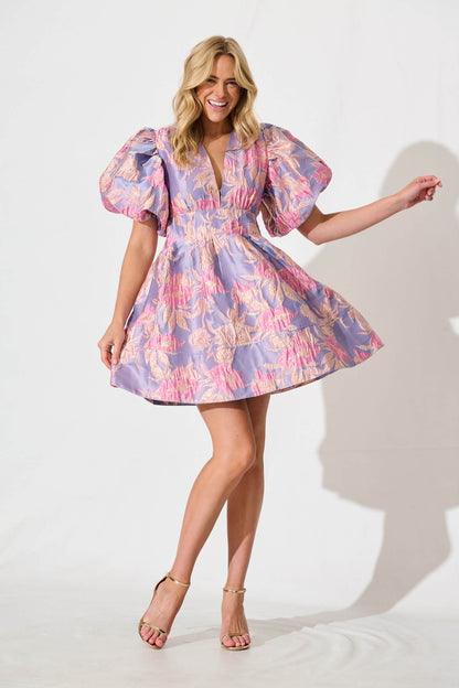 Paris Dreamer Dress in Lilac and Pink Metallic Jacquard