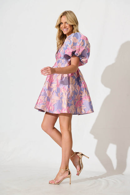 Paris Dreamer Dress in Lilac and Pink Metallic Jacquard