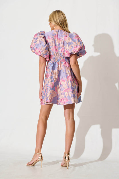 Paris Dreamer Dress in Lilac and Pink Metallic Jacquard