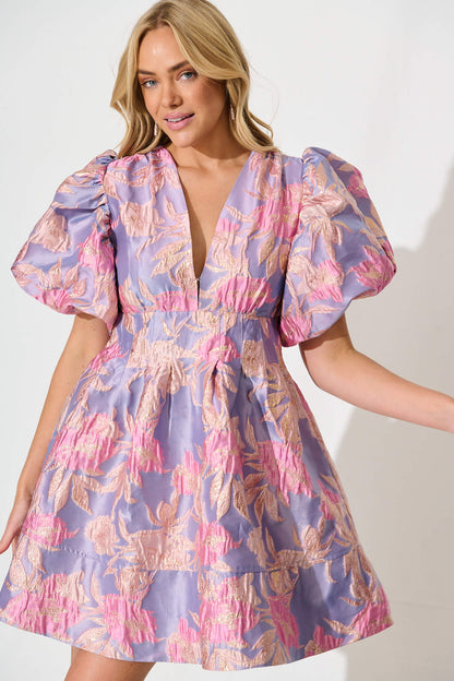 Paris Dreamer Dress in Lilac and Pink Metallic Jacquard