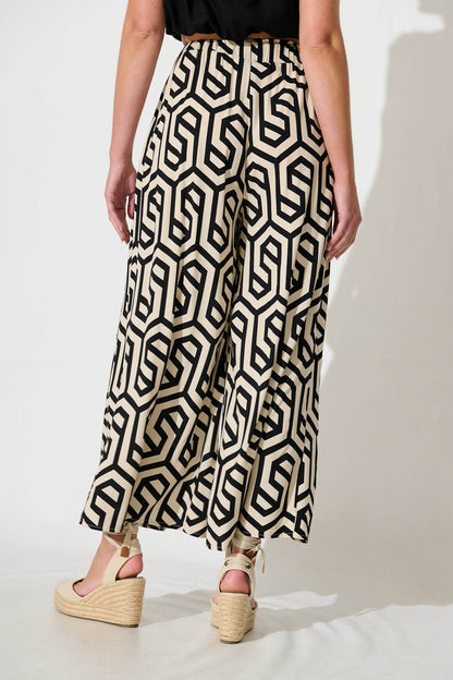 Page Pants In Black with Cream Abstract