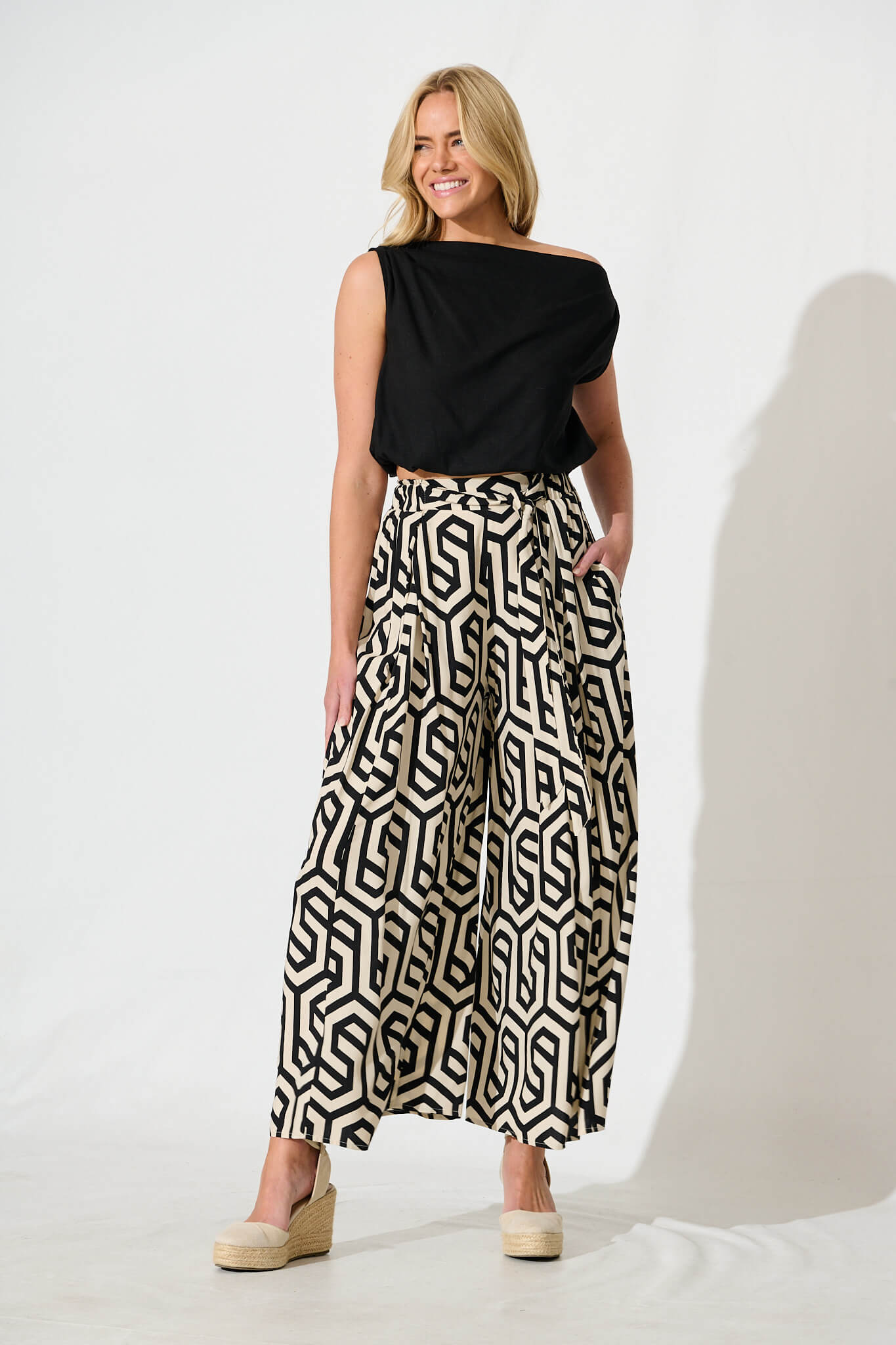 Page Pants In Black with Cream Abstract