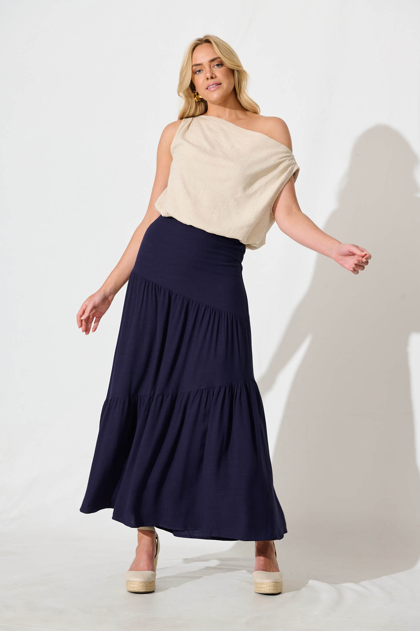 Cassiani Maxi Skirt in Navy Linen Blend