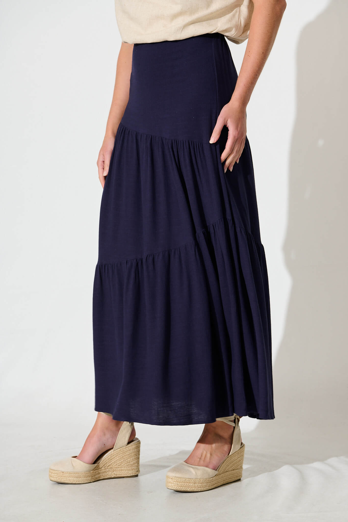 Cassiani Maxi Skirt in Navy Linen Blend