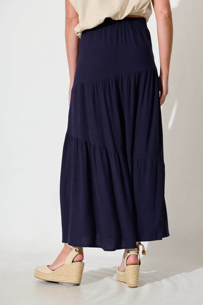 Cassiani Maxi Skirt in Navy Linen Blend