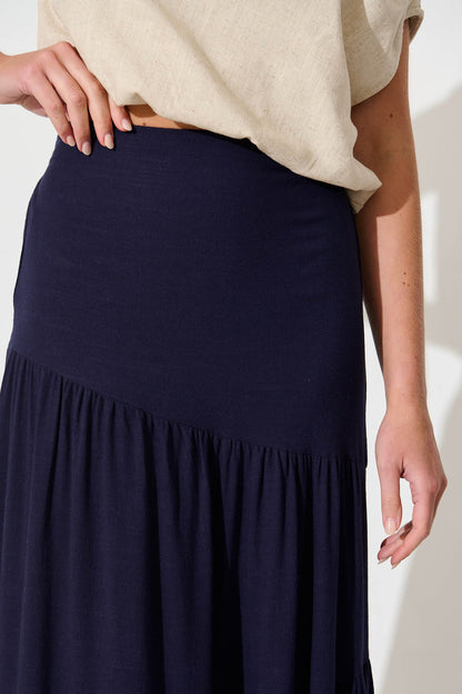 Cassiani Maxi Skirt in Navy Linen Blend