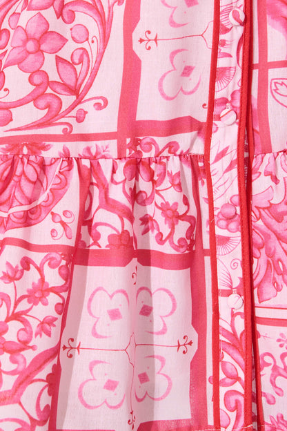 Aurelio Shirt Dress in Pink and Red Tile Print